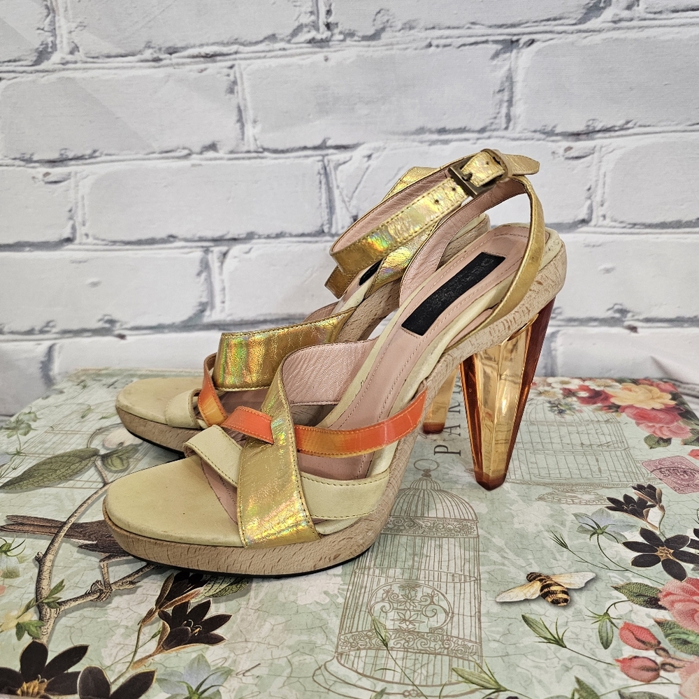 Derek Lam Orange And Metallic Clog Heels